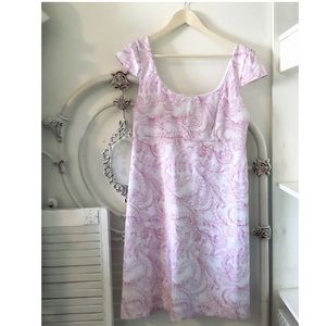 Lilly Pulitzer white with delicate purple embroidery empire waist shift dress